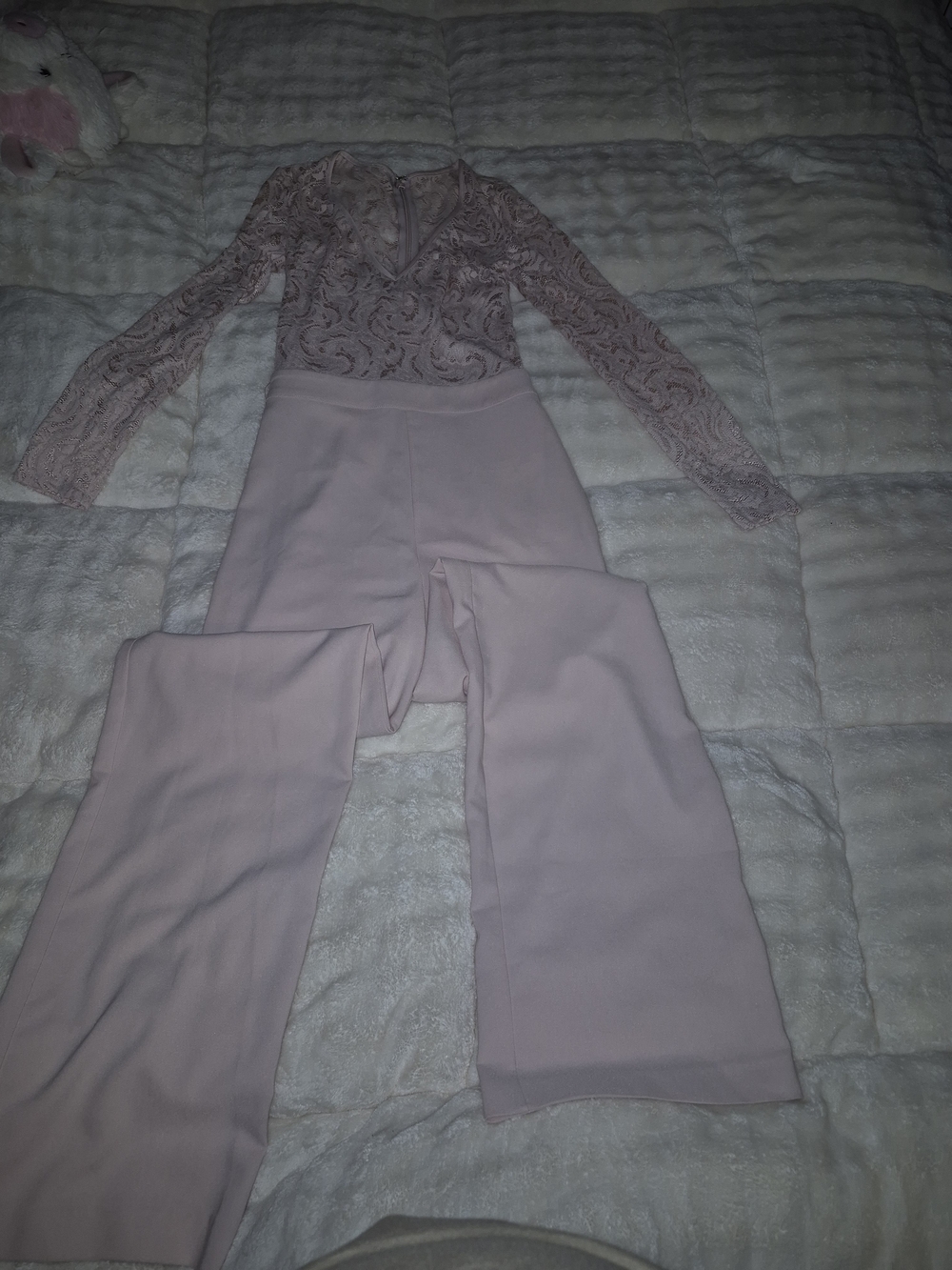 Women's Pink Lace Bodysuit & Wide-Leg Jumpsuit